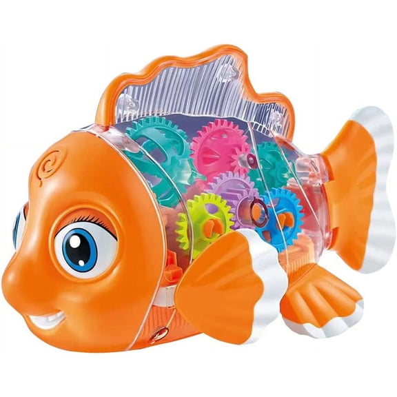 Light Up Transparent Gear Fish - Goldfish Crawling Car Toy with Lights and Music