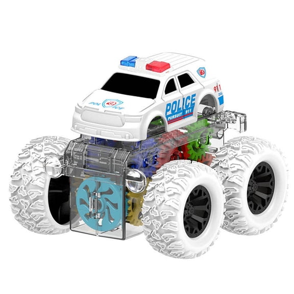 Light-Up Transparent Gear Inertia Car, Friction Powered Vehicle with Visible Moving Gears, LED Flashing Lights, Educational Physics Toy, A