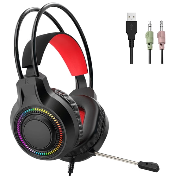 Light Up USB Gaming Headphones 40mm High Fidelitys Driver Heavy Bass Suspension Headband Adjustable Soft Foam Ear Pad F