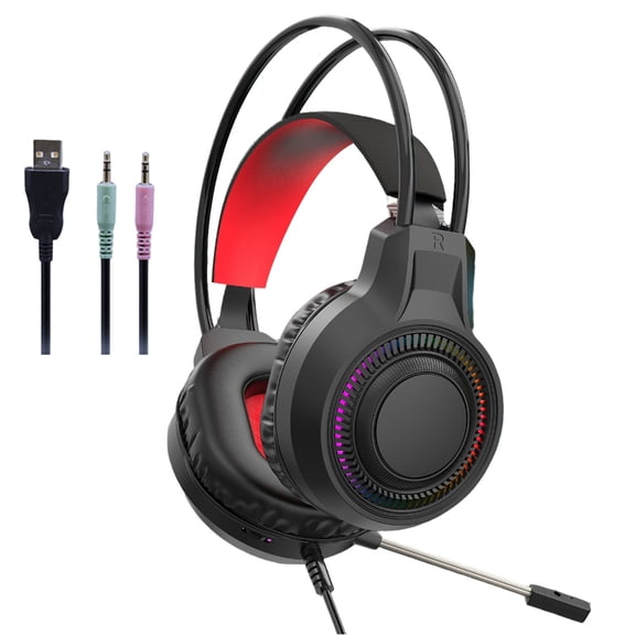 Light Up USB Gaming Headphones 40mm High Fidelitys Driver Heavy Bass Suspension Headband Adjustable Soft Memory Foam Ear