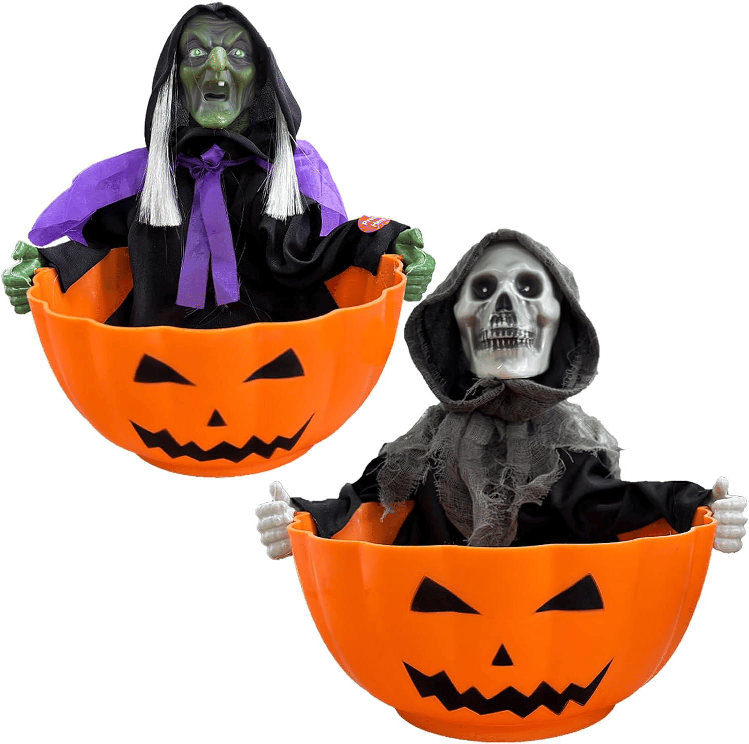 Light Up Witch Candy Bowl with Ghost Skull Sound for Halloween Parties