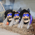 thumbnail image 1 of Light-Up Witch Head Yard Stake Halloween Decorations - 3 Pieces, 1 of 3