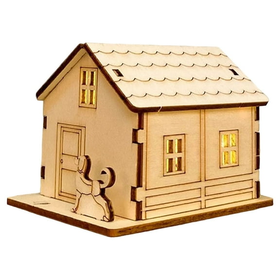 Light-Up Wooden Christmas Village House Craft Kit 1PC，Handmade Holiday DecorPaintable Wooden Cabin for Festive Mantel Display