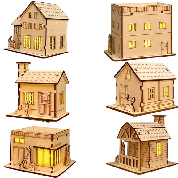Light Up Wooden Christmas Village House Craft Kit, Paintable Holiday Cabin For Table And Mantel, Style 11