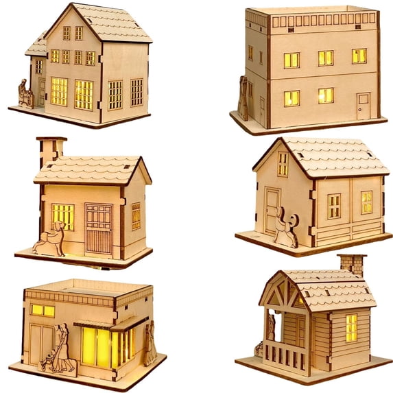 Light Up Wooden Christmas Village House Craft Kit, Paintable Holiday Cabin For Table And Mantel, Style 8