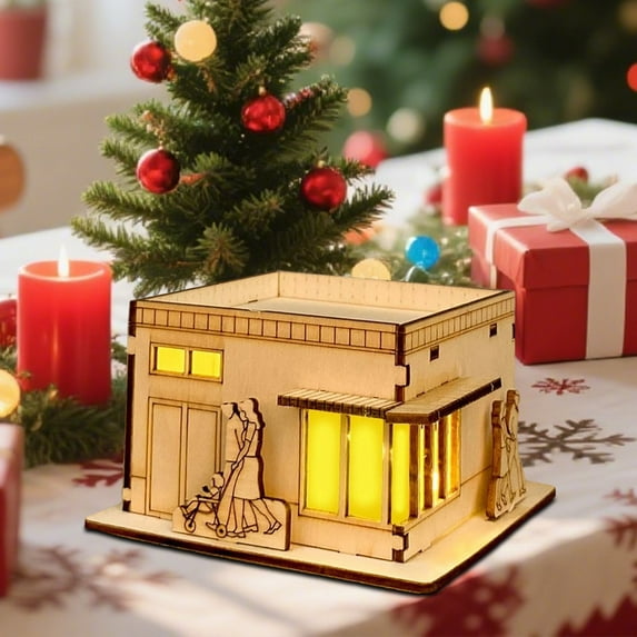 Light Up Wooden Christmas Village House, DIY Craft Kit, Handmade Holiday Decoration, Paintable Wooden Cabin, Festive Home Decor