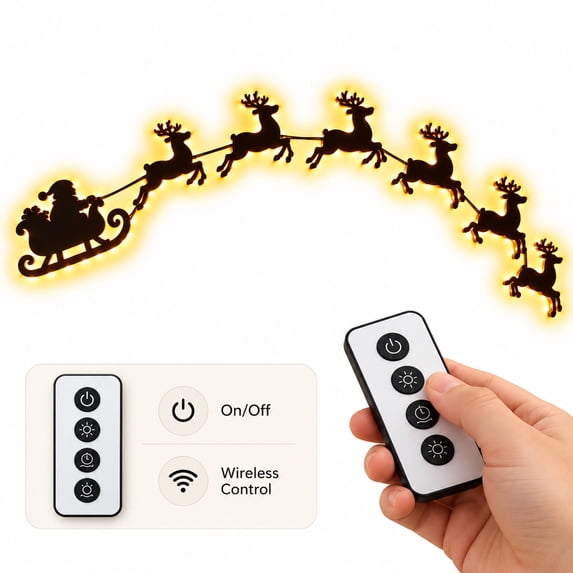 Light-Up Wooden Reindeer Sleigh Christmas Decor, LED Wall Decor for Living Room Bedroom Fireplace Hallways