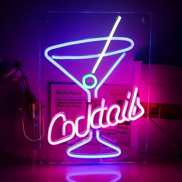 Light Up Your Home with A Unique Cocktail Glass Shaped Neon Sign Perfect for Bar Coffee Shop Kitchen Beer Bar and Night Club Decor Size 16.5 x