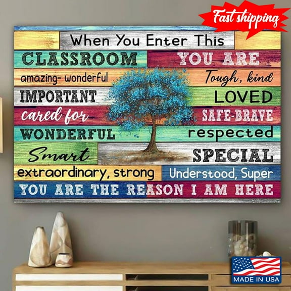 Light Version Watercolour Blue Tree Teacher & Student When You Enter This Classroom You Are Amazing Wonderful Tough Kind Important 16 x 24 Inch Poster