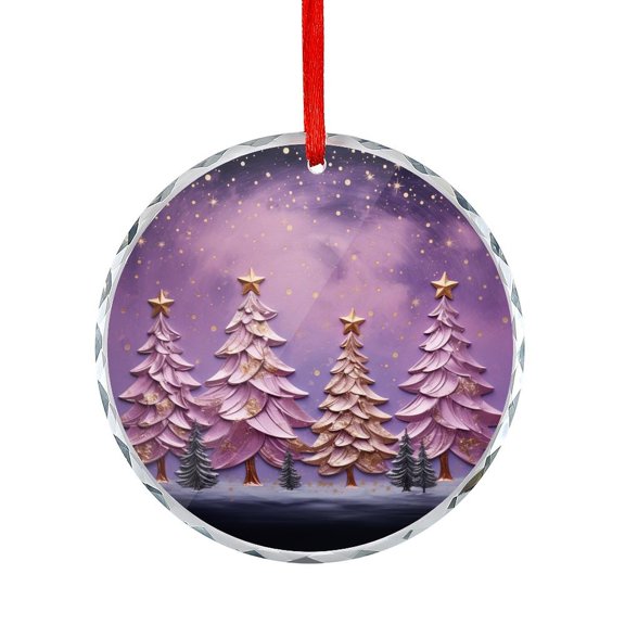 Light Violet And Gold Holiday Trees Christmas Ornament Xmas Tree Decorations Christmas Round Shaped Glass Ornament