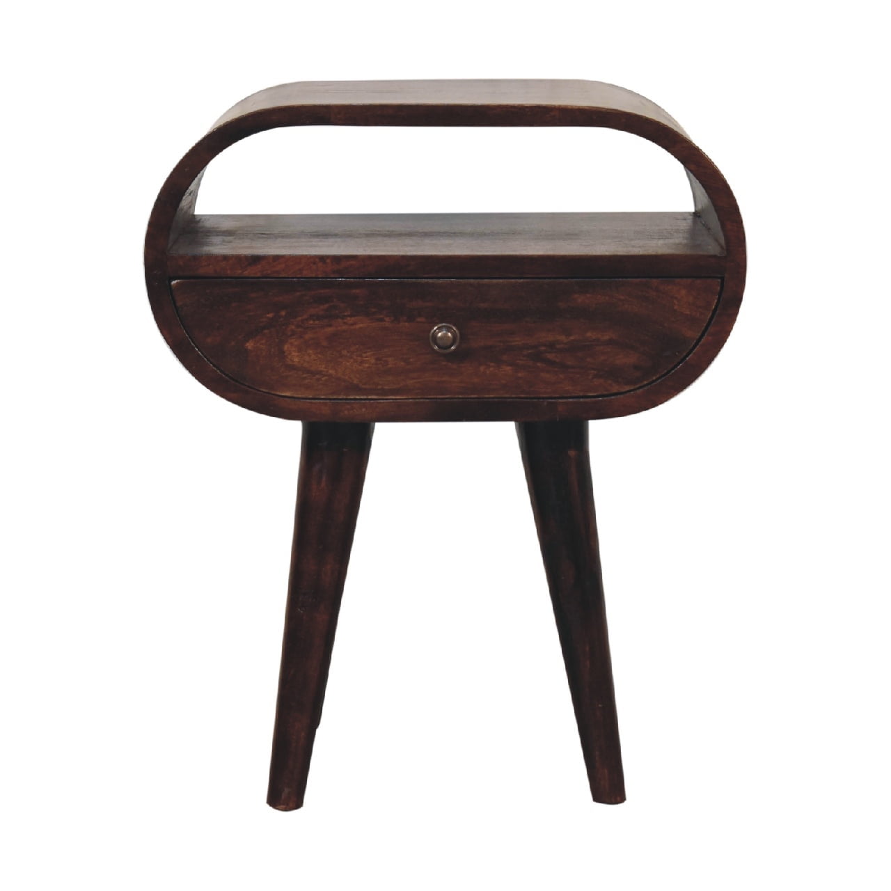 Light Walnut Mango Wood Circular Bedside Table with Drawer