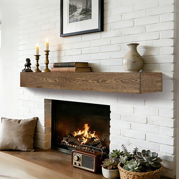 Light Walnut Color Rustic Floating Fireplace Mantel Shelf 60 Inch Light