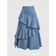 thumbnail image 1 of Light Wash Denim Tiered Ruffle Skirt A-Line Mid-Length Casual, 1 of 4