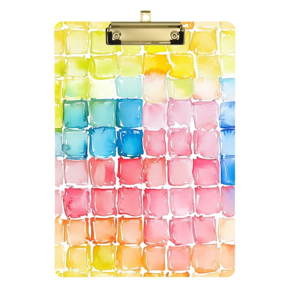 Light Watercolor Square Acrylic Clipboard with Gold Clip for Classroom School and Office A4 Letter Size