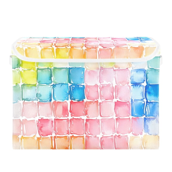 Light Watercolor Square Large Storage Bins with Linen Collapsible Lid Storage Box 16.7 x 12.6 x 11.8in