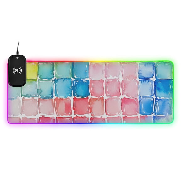 Light Watercolor Square Wireless Charging RGB Gaming Mouse Pad Large Keyboard Mat Rubber Base 13 Light Modes