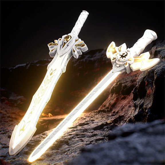 Light Weapon Light Up Model Glowing Model with Gold Accents 2 in 1 Transformable Medieval Model Accessories for Medieval Dress Up Halloween Party White 1 Pack