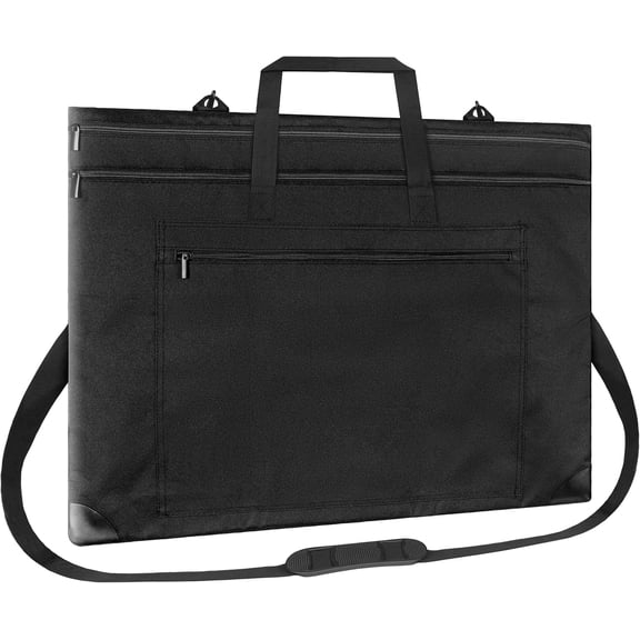 Light Weight Art Portfolio Bag, 24x36 Artist Canvas Case with Detachable Strap, Leather Corners, Art Portfolio Case for Artwork, Poster, Sketching, and Drawing (24" x 36" Black)