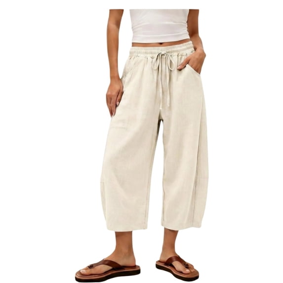 Light Weight Capris for Women Summer Linen Barrel Pants Flowy Trousers Straight Leg Linen Muslin Pants for Women Work Womens Pants Cotton Linen 2026 Lounge Beach Cropped Casual Lounge Pant