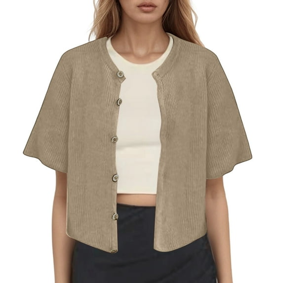Light Weight Cardigan Women Versatile Short Sleeve Button Cozy Layering Knit Sweater Casual Solid Color Outerwear Cute Sweaters