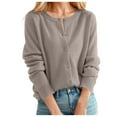 thumbnail image 1 of Light Weight Cardigan Women Women's Cardigan Sweater Classic Crew Neck Button Collar Knit Front Open Women's Cardigans Brown XXL, 1 of 4