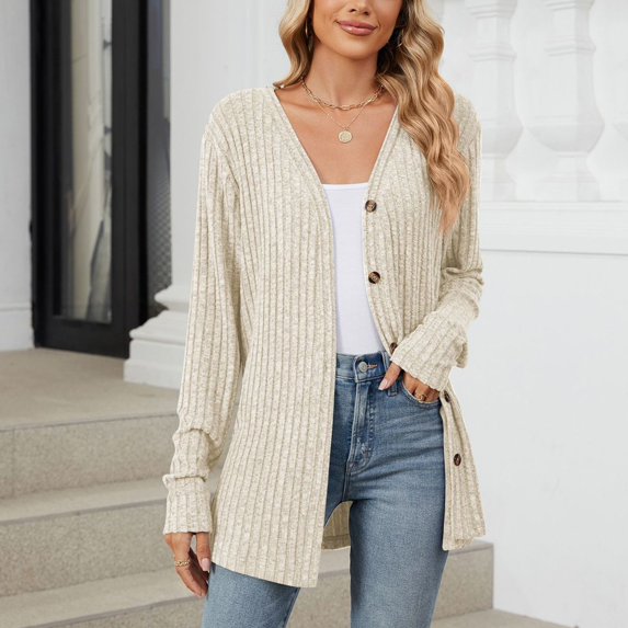 Light Weight Cardigan for Women Open Front Coat Long Sleeve Fashion Soft Knit Fall Spring Cardigans Stretchy Lightweight Sweater Beige 2XL