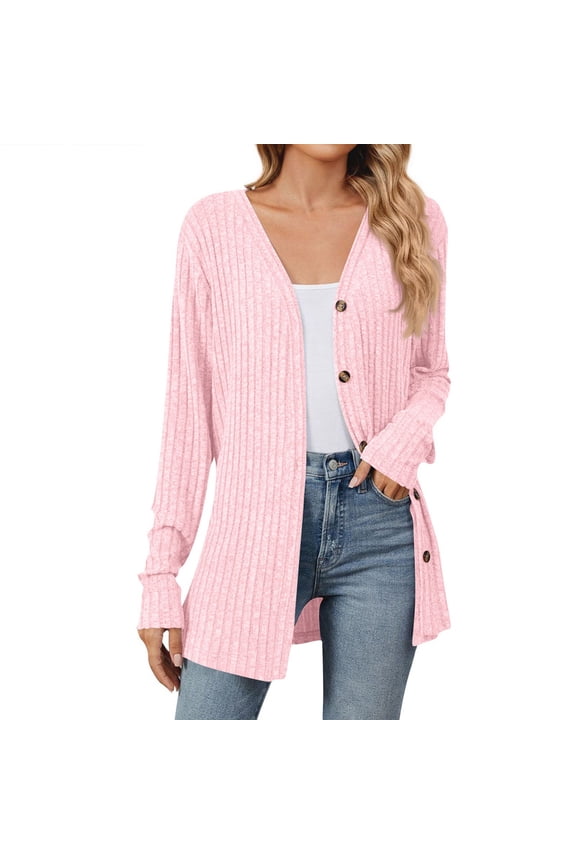 Light Weight Cardigan for Women Open Front Coat Long Sleeve Fashion Soft Knit Fall Spring Cardigans Stretchy Lightweight Sweater Pink L