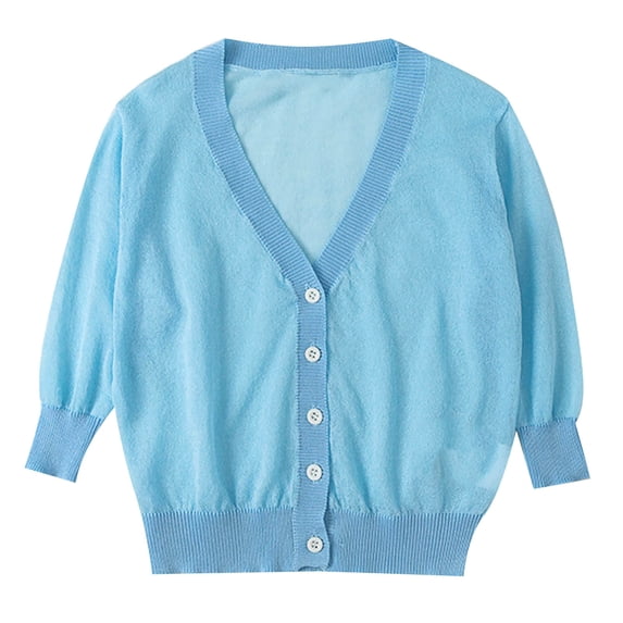 Light Weight Cardigans Toddler Girls V Neck Button Up Cardigan Sweaters Knitted Breathable School Uniform Tops Blue, Size 3T