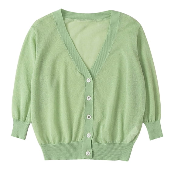 Light Weight Cardigans Toddler Girls V Neck Button Up Cardigan Sweaters Knitted Breathable School Uniform Tops Green, Size 6T