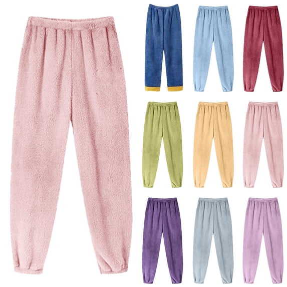 Light Weight Casual Pajama Pants Womens Fashionable Solid Color Fleece Casual Home Elastic Waist Pajamas Pants Watermelon Red Xl
