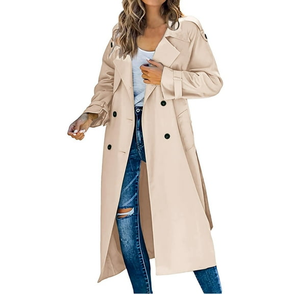 Light Weight Jacket Womens Double Breasted Trench Coat Elegant Long Sleeve Lapel With Belt Lightweight Outerwear