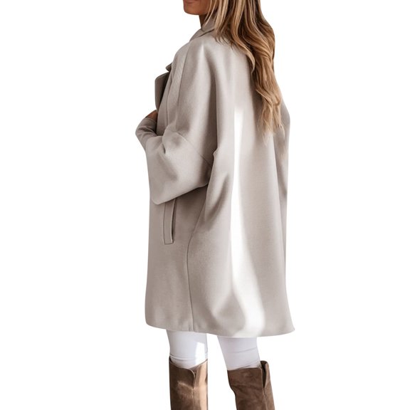 Light Weight Jacket Womens Single Breasted Lapel Wool Coat Solid Elegant 3/4 Sleeve Mid-Long Winter Coat