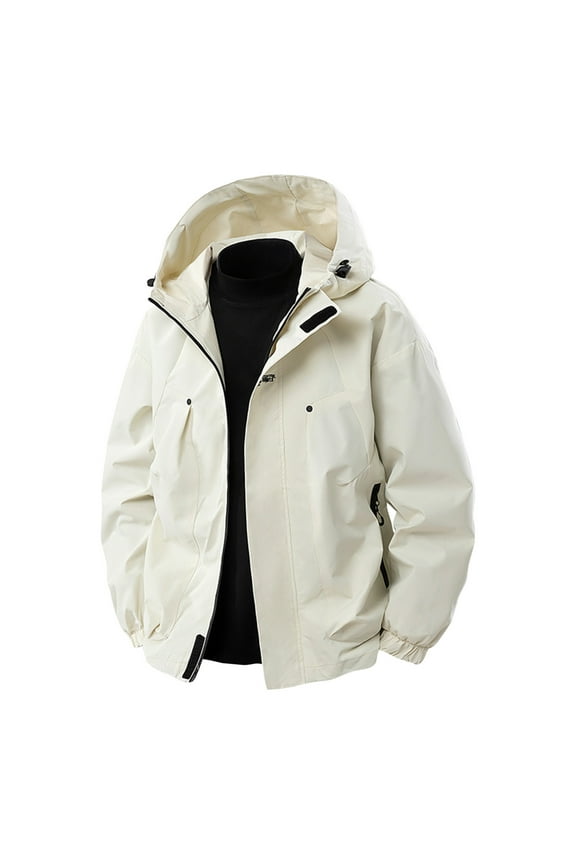 Light Weight Jackets Mens New Mens Rain Jacket Waterproof Windbreaker Lightweight Hooded Outdoor Hiking Coats Zipper Raincoat White M