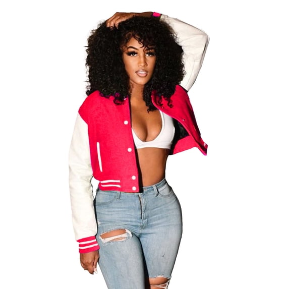 Light Weight Jackets Womens Fashion Autumn Casual Patchwork Stand Collar Button Long Sleeve Pocket Coat Baseball Jackets for Women Trendy Hot Pink S