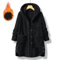thumbnail image 1 of Light Weight Jackets Womens New Fleece Hooded Button down Jacket for Women Oversized Warm Winter Cardigan Coat Loungewear with Pocket Black XL, 1 of 9