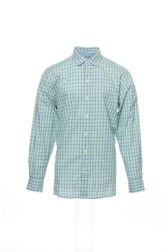 Light Weight Poplin by Izod Blue Plaid Button Down Shirt Sport , Size Small