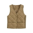 thumbnail image 1 of Light Weight Quilted Vest Womens Sleeveless Winter Warm Puffer Jackets Button Down Smocked Thermal Padded Vest Khaki, L, 1 of 3