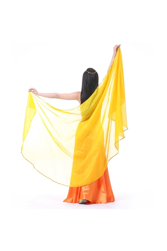 Light Weight Semicircle Chiffon Veil Belly Dance Scarf Blue Veil Scarf Shawls Trimed Gold Sequence Hand Scarf,yellow