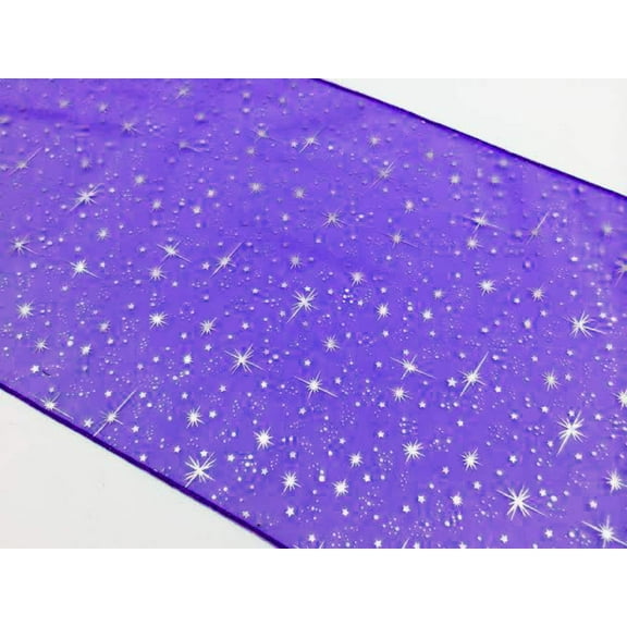 Light Weight Sheer Organza with Silver Stars Decorative Table Runner Purple