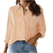 ZCVBOCZ Light Weight Shirt for Women Fashion Vertical Stripe Button Down Shirt Dressy Casual Long Sleeve Work T-Shirt Blouses