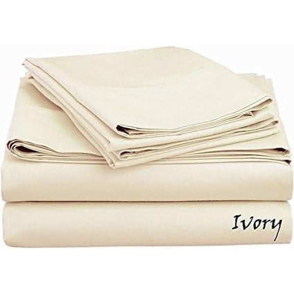 Light Weight Soft Queen Sheet Set 800 Thread Count Pima Cotton Ivory Solid 26 Inches Deep