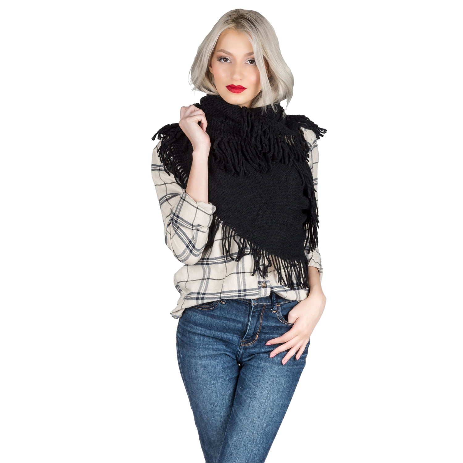 Light Weight Travel Warm Wrap Blanket Fringed Scarf