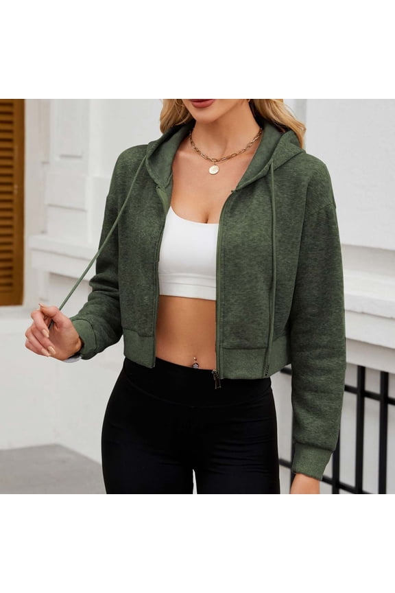 Light Weight Zip Up Hoodie Women Cropped Hoodies Casual Fashion Jackets Fitted 2025 Athletic Workout Clothes Army Green L