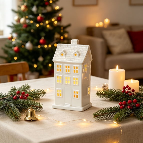 Led House Christmas Light up White Ceramic Christmas Village House - Warm LED Lights ...
