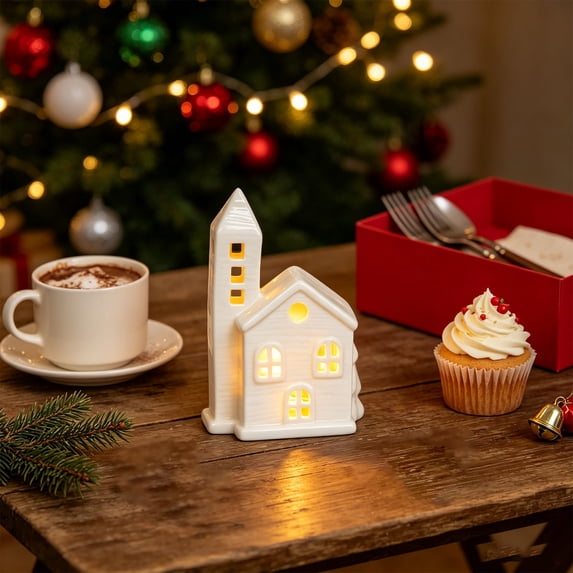 Led House Christmas Light up White Ceramic Christmas Village House - Warm LED Lights ...