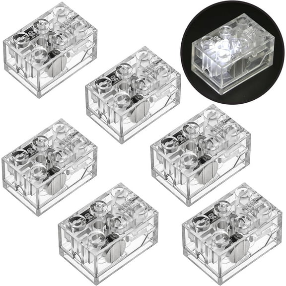 Light White Light-Up-Bricks Accessories Kits, 2x3 Classic Transparent LED Light Brick Pack, 6PCS Parts Building-Blocks Set Toys