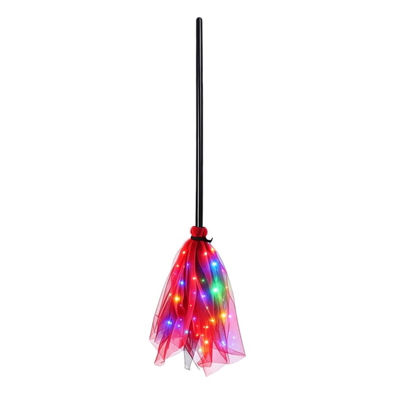 Light Up Witch Broom Halloween Decor, LED Colorful Tulle Mesh Witch Broomstick Prop, Glowing Wizard Flying Broom for Kids Adults Cosplay Costume Front Porch Yard Party Halloween Decorations