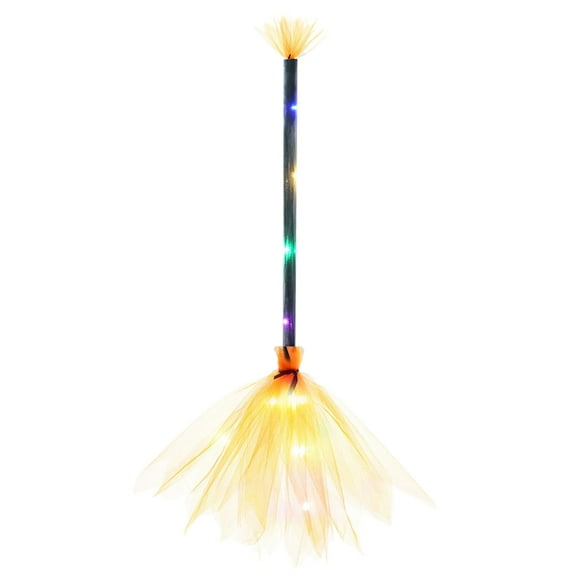 Light Up Witch Broom Halloween Decor with LED Lights Glowing Broomstick Prop for Parties Photo Booths Indoor Outdoor Spooky Atmosphere Creation