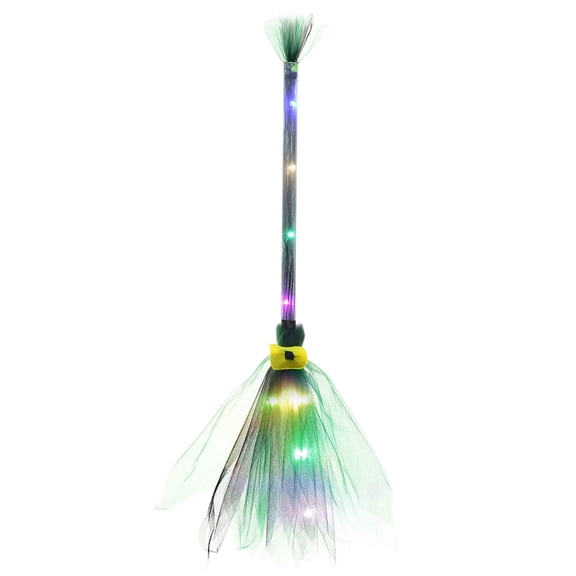 Light Up Witch Broom Halloween Decor with LED Lights Glowing Broomstick Prop for Parties Photo Booths Indoor Outdoor Spooky Atmosphere Creation
