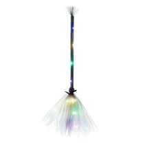 Light Up Witch Broom Halloween Decor with LED Lights Glowing Broomstick Prop for Parties Photo Booths Indoor Outdoor Spooky Atmosphere Creation